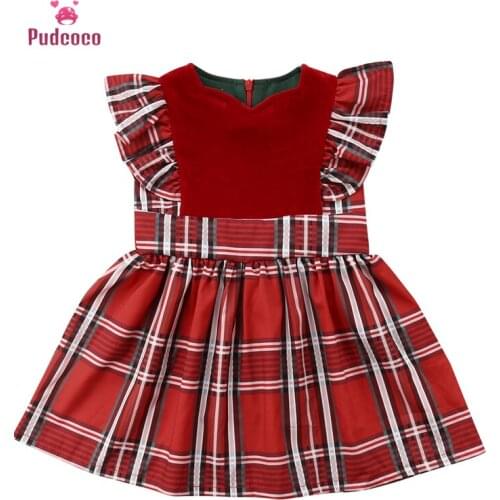 Pudcoco Brand First Christmas Dress Toddler Girls Clothes Kids Baby Girl Red Plaid Sleeveless Ruffles Party Princess Tutu Dress