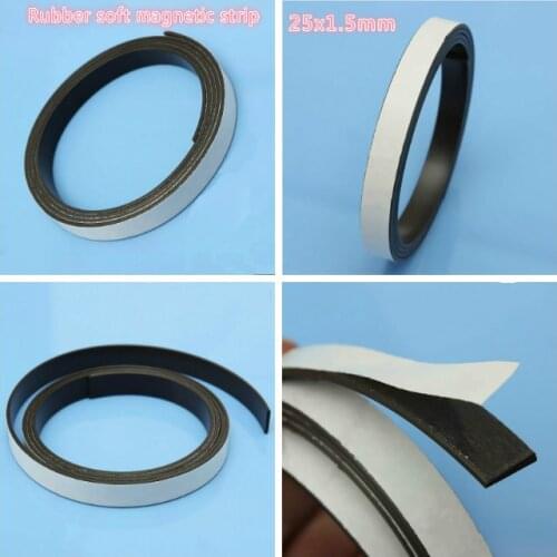 Long 1 Meter Self-adhesive rubber soft magnetic strip,computer chassis dust net magnetic strip rubber soft rubber, 25x1.5mm