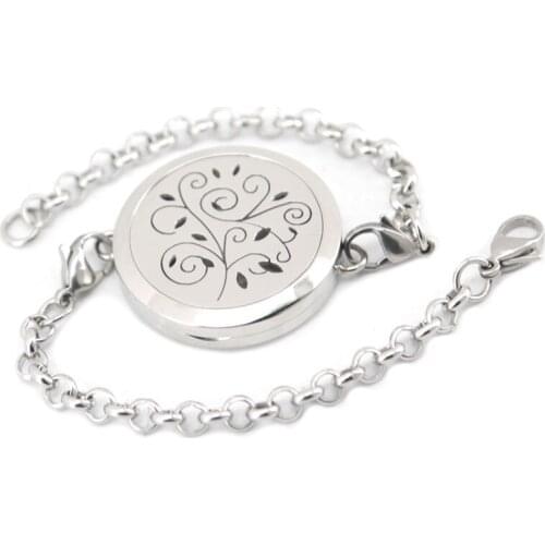 Silver Jewelry Flowe Aromatherapy Essential Oils Stainless Steel Perfume Diffuser Locket bracelet(length7-8") include 10pcs pads