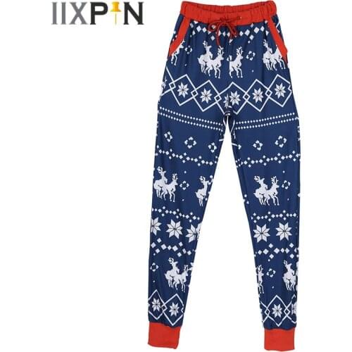 Women Men Unisex Christmas Jogger Pants Drawstring Geometric Xmas Deer Printed Trousers Bottoms with Pocket Sweatpants Plus Size