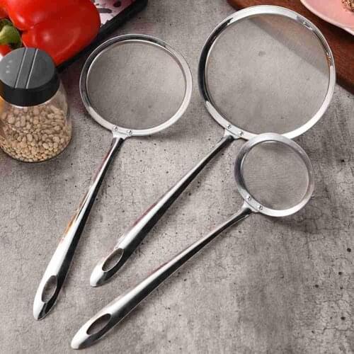 8/10/13cm Vegetable Residue Mesh Colander Strainer Kitchen Tools Gadgets Steel Mesh Skimmer Soy Milk Filter Mesh Spoon