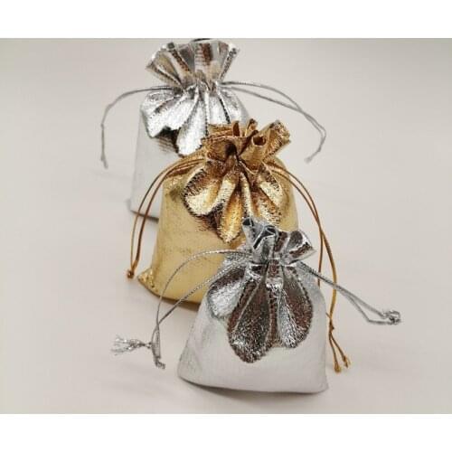 50pcs Drawstring Gold Silver Bag Fabric Wedding Bag Aluminium Foil Cloth Bag Wedding Bags For Gifts For Guests Jewelry Packaging