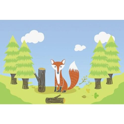 Cartoon Fox Jungle Sky Background Cute Animal Birthday Holiday Party Photography Props Vinyl Home Decoration Background Painting