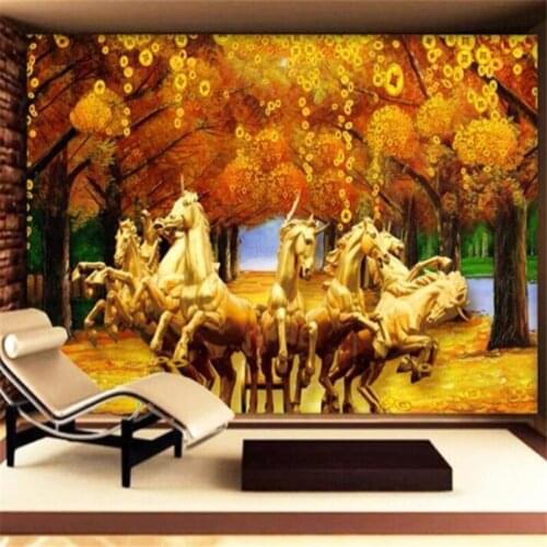 Wellyu custom 3d wallpaper Golden horse tree making wallpaper living room sofa bedroom TV wall decoration, painting behang