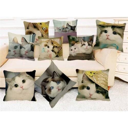 XUNYU Cute Pet Cat Cushion Cover Beautiful Puppet Cat Linen Pillowcase Home Bedroom Sofa Decoration Throw Pillowcase C0097