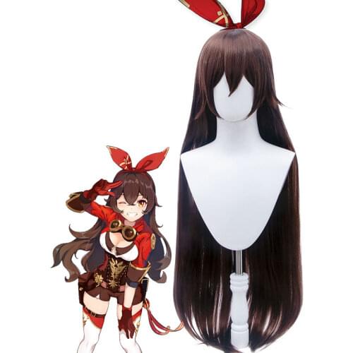 Amber Cos Wig 100cm Brown Hair Synthetic Long Straight Wigs for Womans Genshin Impact Hair Extensions Party Wig MUMUPI