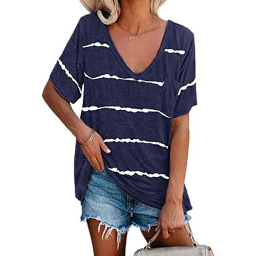 Womens Clothing Spring and Summer New Fashion Womens Tie-dye Printed Striped Loose Short-sleeved T-shirt Plus Size Top 2021