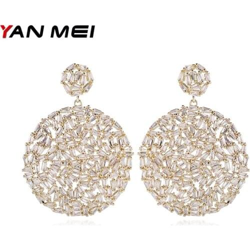 YANMEI Cublic Zirconia Round Circle Stud Earrings For Women Luxury Wedding Gifts Fashion Jewelry Crystal Pendientes YME9146