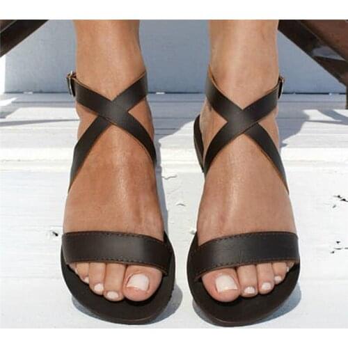 Dropshiping Women Sandals Summer Slip-On Peep Toe Casual Shoes 2019 New Leather Soft Gladiator Sandals Fashion Female Footwear