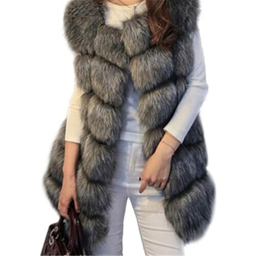 Pulse size 2019 New Stitching Autumn And Winter Fox Fur Vest Imitation Fur Vest Womens Long Female Vest Fur Coat 16 color 571