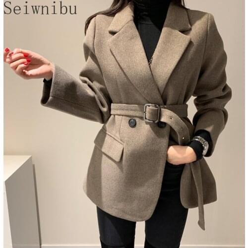 Autumn Winter Double Breasted Minimalist Korean Ladies Jacket Women Long Coat With Belt Long Sleeve Thick Laise Overcoats