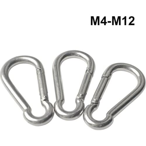 1Pcs 304 Stainless Steel Carabiners Climbing Gear Safety Snap Hooks Spring Buckle M4~M12 Connector Rings M4-M12