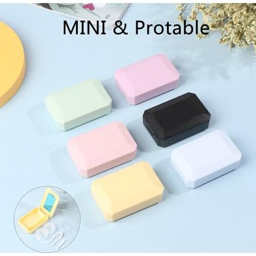 1 Pc Mini Solid Color Contact Lens Holder Inserter Remover Tweezer Storage Soaking Box Cases Kit Lens Storage Box