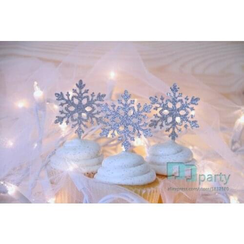 10pcs Handmade chrismas happy new year party decorations Glisten Snowflake Cupcake Toppers, xmas Party decoration Decoration