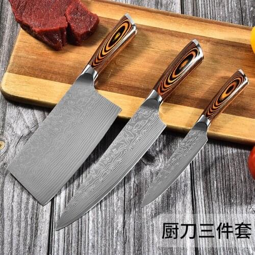 3PCS Damascus Kitchen Knife Sets Hand Forging Chef Knives High Carbon Steel Sharp Blade Cooking Knife