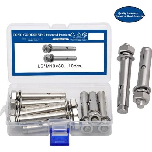 304 Stainless Steel Expansion Screw M6/M8/M10*80 Expansion Bolt for Subway Home Decoration Fasteners Assortment Kit Hardware