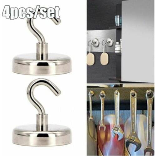 4pcs Strong Magnetic Hooks Heavy Duty Neodymium Surfaces Not Scratch Wall-mounted Hooks Magnet Useful Hanging Tool