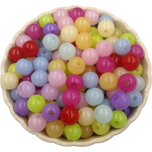 Hot 40Pcs 8mm Acrylic Beads DIY Findings Jelly Color Jewelry Accessories Single Hole Wholesale Bracelet Necklace Pendant