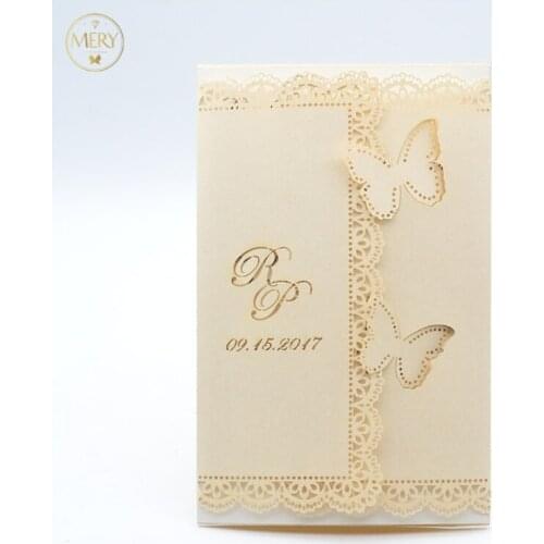 50pieces Hot Sale Butterfly decoration laser cut invitaions cards for wedding