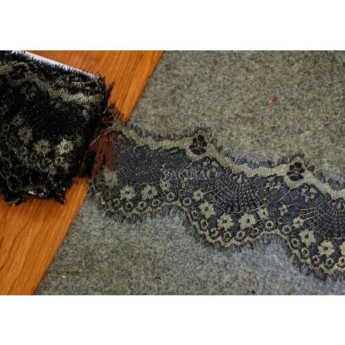 6M/Lot Width 9CM Black Gold Eyelash Lace Trim DIY Clothing Stage Dress Lashes Lace Fabric Accessories