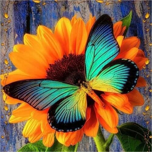 Diamond Painting Full Circle Diamond Kit Rhinestone Picture Art Craft Home Door Decoration (Sun Flower And Butterflies)