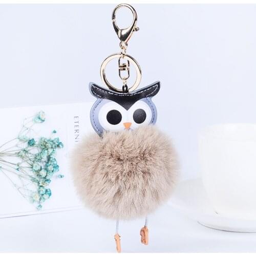 Beadsland colourful fur ball animal owl pendant keychain cute girls children fashion keychain euramerica hot selling earring