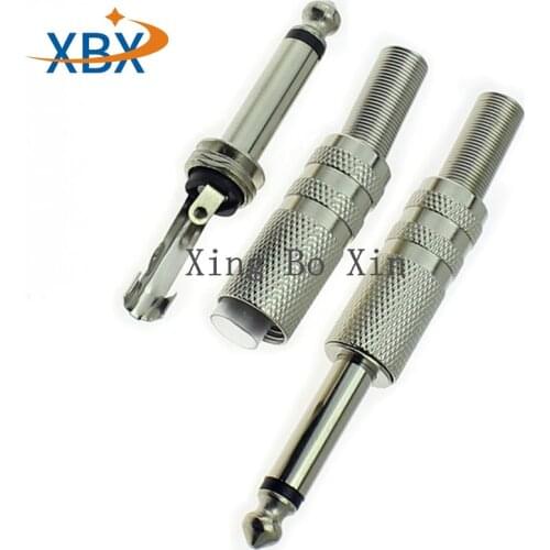 Free Shipping10PCS 6.35mm / 6.5mm 2Pole Mono Amplifier Plug 6.35 / 6.5 Metal Microphone jack plug-in Audio Connector for KTV