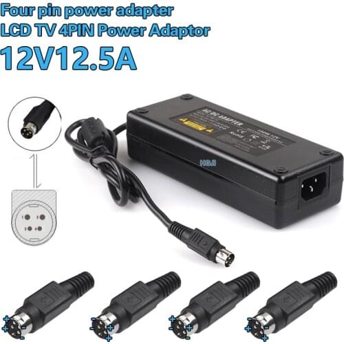 Free Shipping 12v 10a 12.5a 4pin 150W dc power adapter universal 12 volt 12.5 amp 4pin input 100-240v Power Supply Adapter