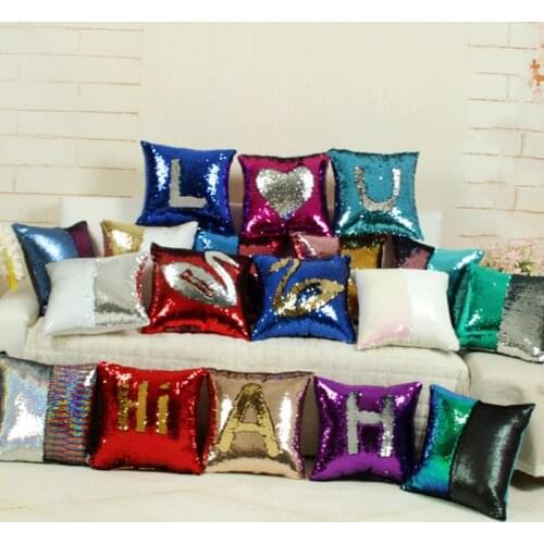 Sequin Pillow Cover Cushion Case Glitter Mermaid Fairy Tale Faux Soft Suede Throw Pillowcase Party Seat Sofa Bed Decor 16*16"