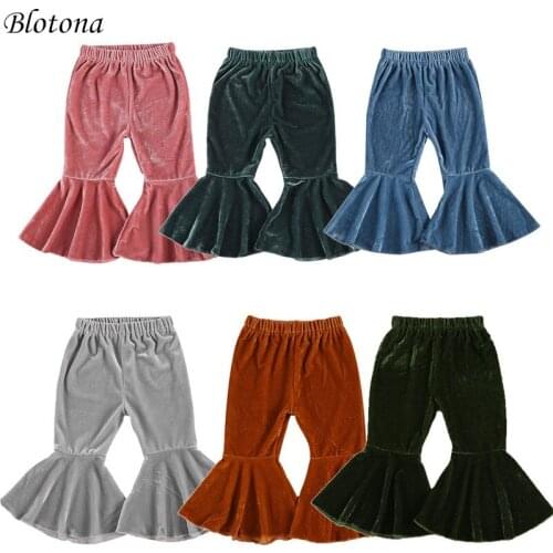 Blotona Kids Baby Girls Velvet Bell-Bottoms Pants Children Long Flared Trousers Retro Casual Elastic Waist Pants for Kids 6M-6T