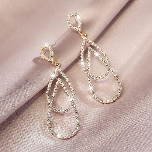 Korean Sweet And Romantic Long Earrings Gentle Temperament Ladys Personality Geometric Rhinestone Earrings Geometric High-Level