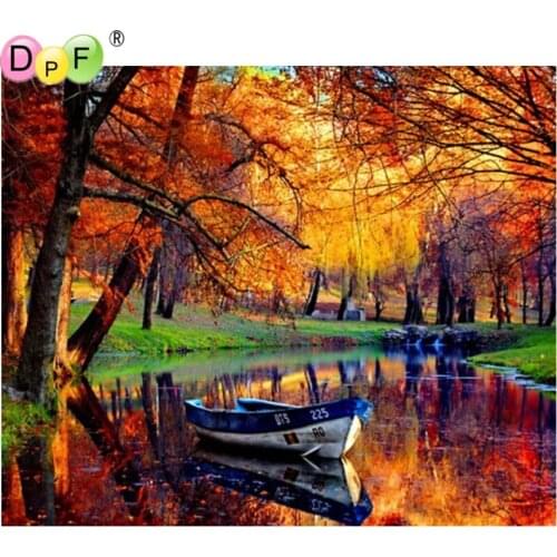 DPF full DIY diamond painting kits cube drill rhinestone cross stitch kits 5D diamond mosaic painting needlework autumn Lakeside