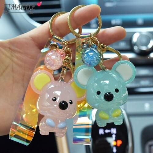 FIMAODZ Koala Baby Toy Keychain Cartoon Pink Blue Doll Bear Animal Cute Metal Key Chain for Women Kids Bag Charm Keyring