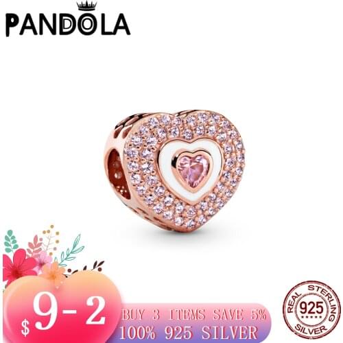 Hot 100% 925 Sterling SILVER charms Pink Pavé Heart Charm fit Original Pandora Bracelet silver 925 jewelry