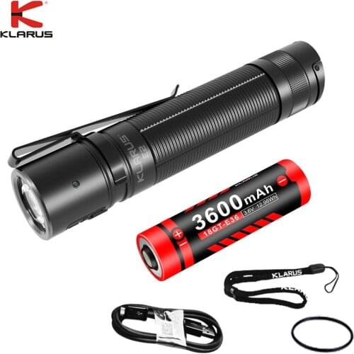 KLARUS E2 USB Rechargeable Flashlight XHP35 HI LED max 1600 lumen EDC Light Tail Dual Switch Torch 18650 3600mAh Li-ion Battery