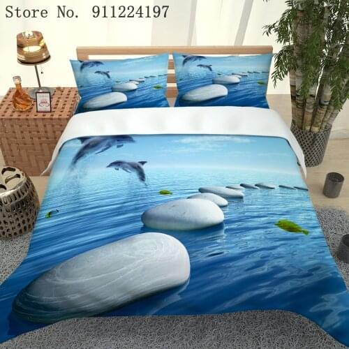 Seagull Printing Bedding Set Beach Duvet Cover Sets Bed Linen Single Double Queen King Size Blue Quilt Covers Bedclothes