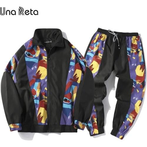 Una Reta Men Sets New Casual Mens Clothing Hip Hop Print Couple Sports Suit Jacket Coat+Pants Two Sets Tracksuit Men Streetwear