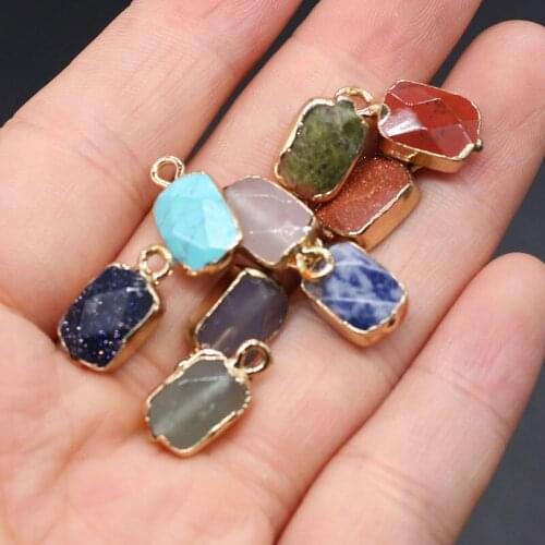 2Pcs New Natural Stone Pendant Rectangular Blue Sand Stones Faceted Pendant Necklace for DIY Jewelry Best Gift Size 8x12mm