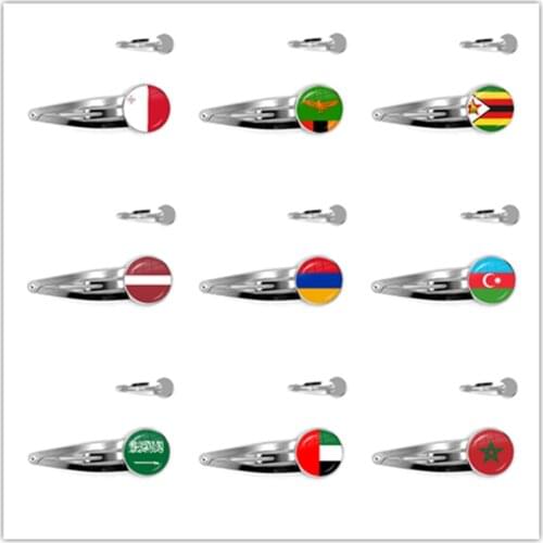 Malta Zambia Zimbabwe Latvia Armenia Azerbaijan Saudi Arabia UAE Morocco National Flag Glass Cabochon Hairpins For Women Gift