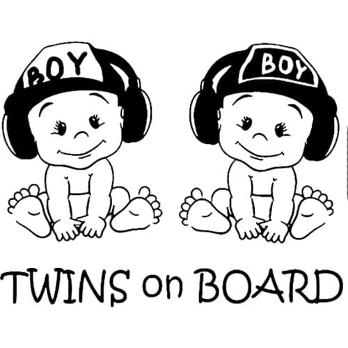 Cartoons Car Sticker Lovely Twins on Board Cute Safety Sign Baby on Board for Car Styling Vinyl Motorcycl Decals PVC 16cm X 12cm