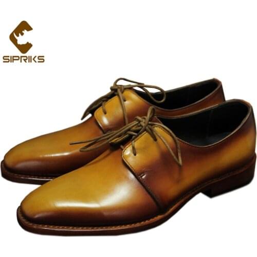 Sipriks Handmade Male Wedding Shoes Full Grain Leather Derby Dress Shoes Italian Goodyear Welted Business Casual Shoes 2021 Boss