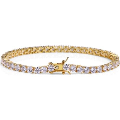 3mm 5mm Men and Women AAA Cubic Zirconia Tennis Bracelet Chain Hip Hop Jewelry Iced Finish 1 Row Gold Bracelet Link