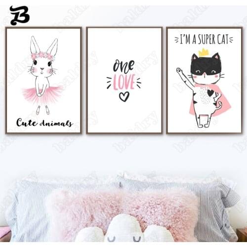 Canvas Painting Superhero Cat Wall Art Cartoon Cute Animals Posters and Prints Wall Pictures for Baby Girl Room Home Wall Decor