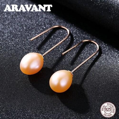 Natural Freshwater Pearl Long Drop Earrings For Women 925 Sterling Silver Pearl Jewelry White Pink Purple