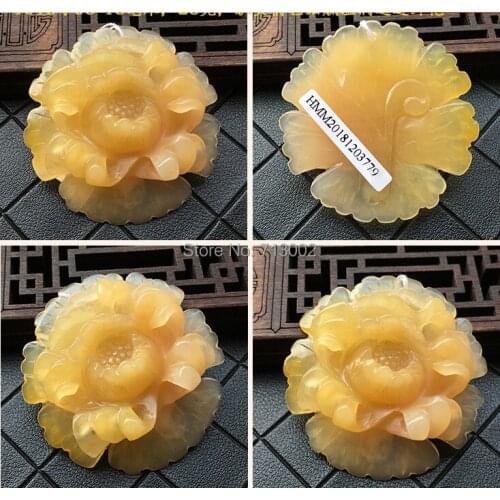 Natural yellow gemstone Jade Pendant peony Amulet Hanging Ornaments With Bead Nacklace Fine