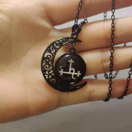 2018 New Dome Glass Black Rune Symbol Pendant Moon Chain Unique Charm Men Necklace Wholesale