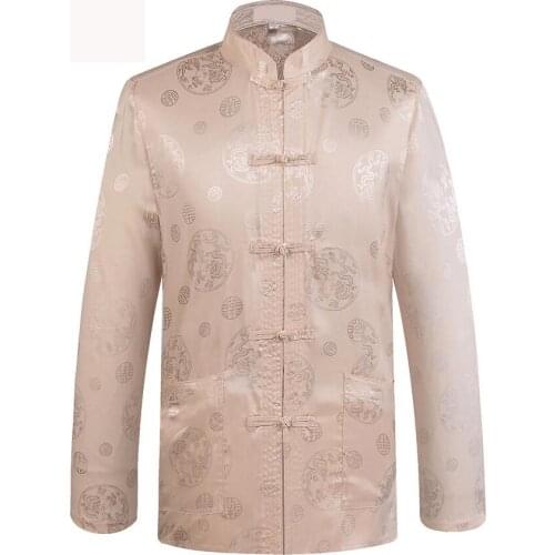 Plus Size 4XL Beige Brand Chinese Traditional Mens Dragon Tang Suit Clothing Kung Fu Jackets Coats Outerwear YZT1207