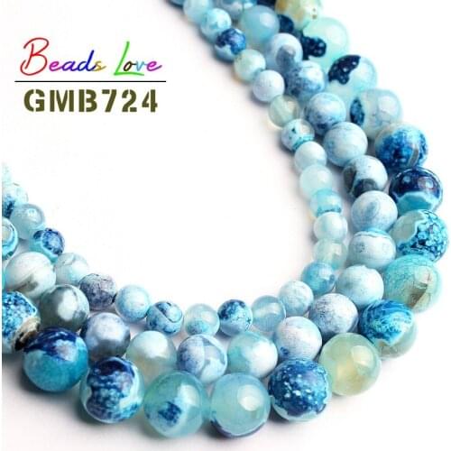 Wholesale Blue Fire Dragon Veins Agates Stone Round Loose Beads for Jewelry Making 6 8 10mm Diy Bead Bracelet Necklace 15 Inch
