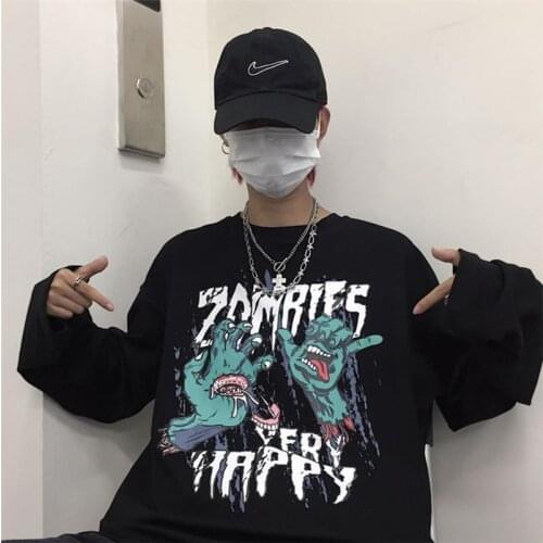 Punk Spring Streetwear Fashion Japanese style Long Sleeve Hip Hop casual Tees Tops Female Male High Street O-neck Punk T Shirts