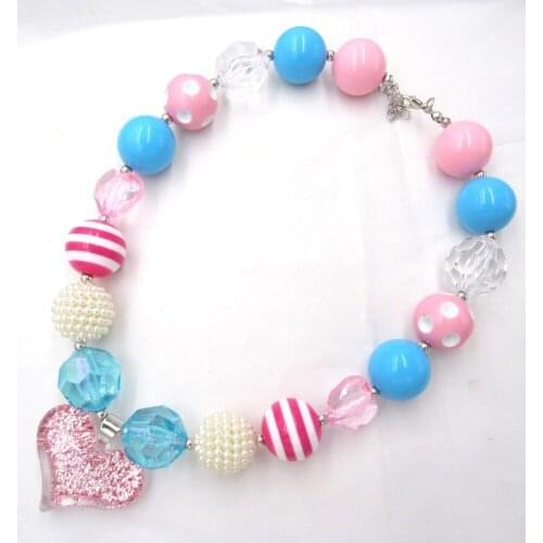 Baby Gril Cute Glitter Heart Necklace Valentine Presents For Girls Children Chunky Clear Bubblegum Strand Necklace Free Shipping